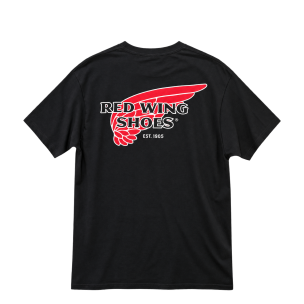 Schwarzes Red Wing T-Shirt 94171 mit großem rot-weißem Wing-Logo auf dem Rücken – Rückansicht