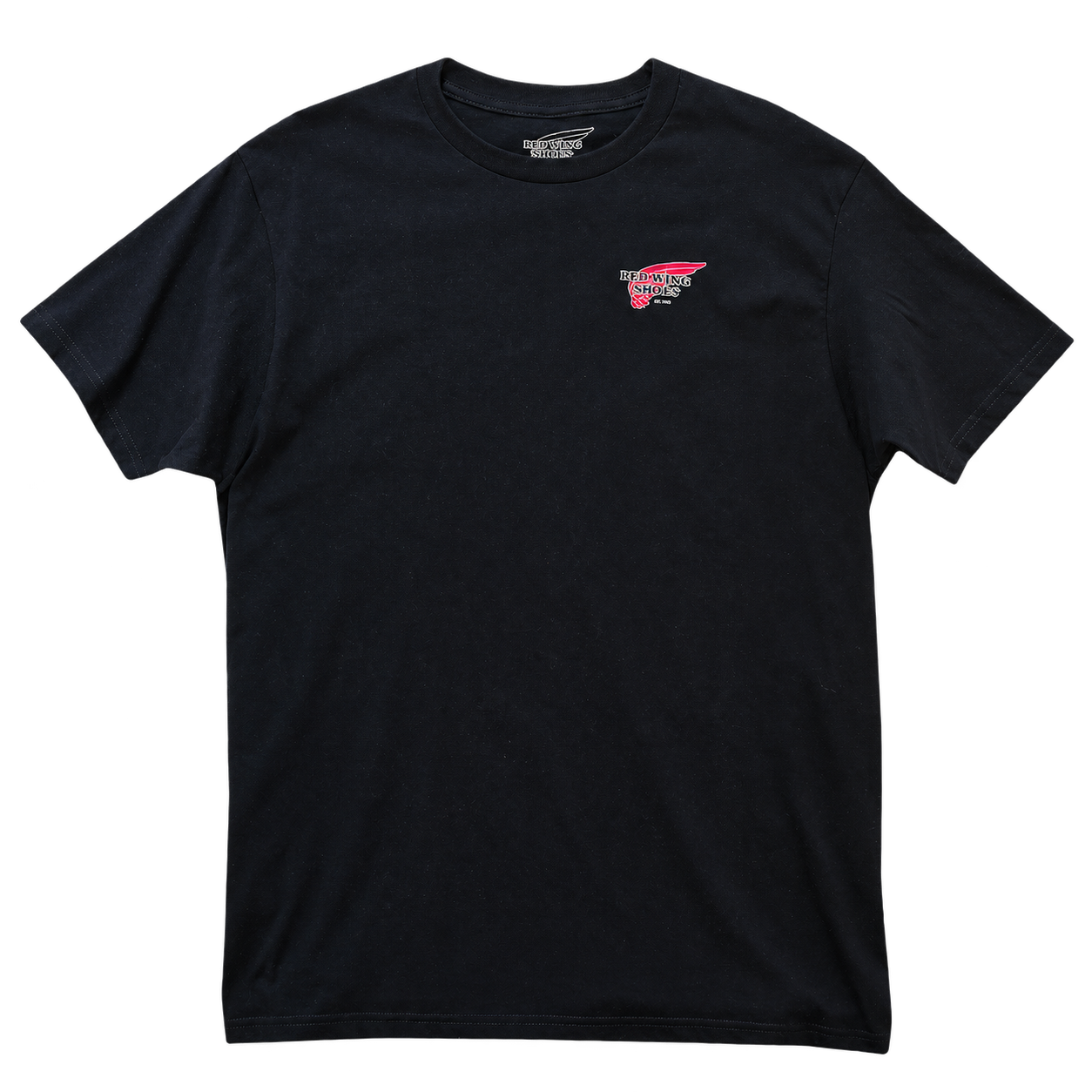 Schwarzes Red Wing T-Shirt 94171 mit kleinem Wing-Logo auf der Brust – Vorderansicht